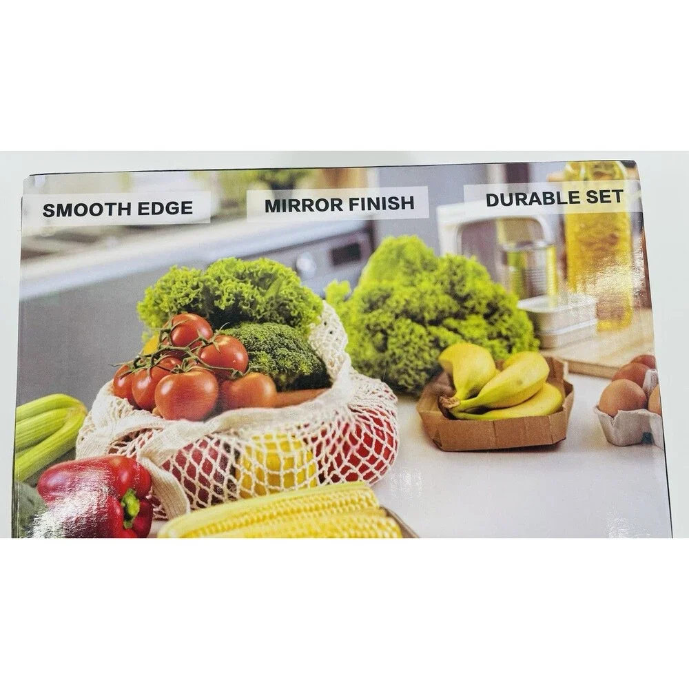 NEW Stainless Steel Mixing Bowl Set w/ Black Lids Food Grade Nesting Bowls